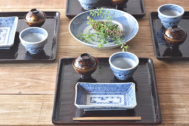 古伊万里 微塵唐草文 長皿 骨董 アンティーク 伊万里 染付 微塵唐草 成