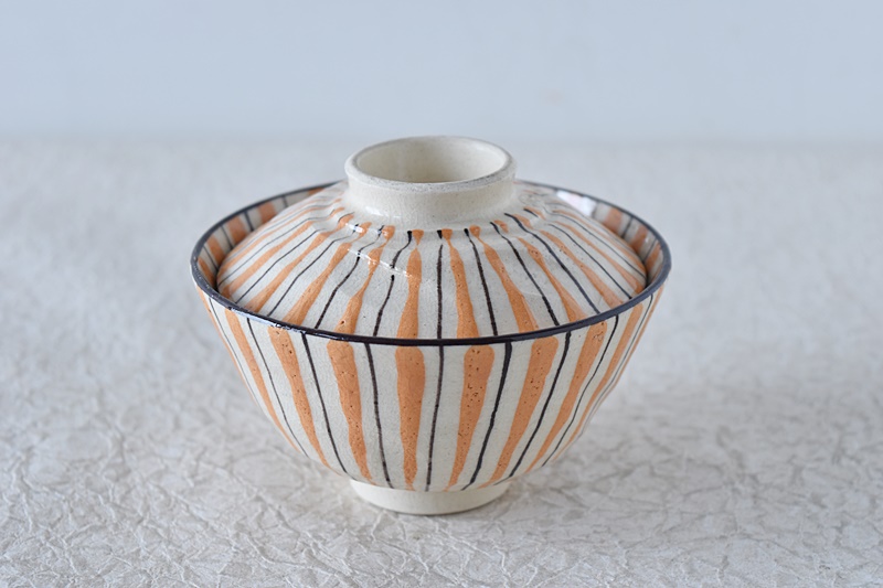 瀬戸 麦藁手 蓋付茶碗 在銘 - 生活骨董と古布のアンティークショップ