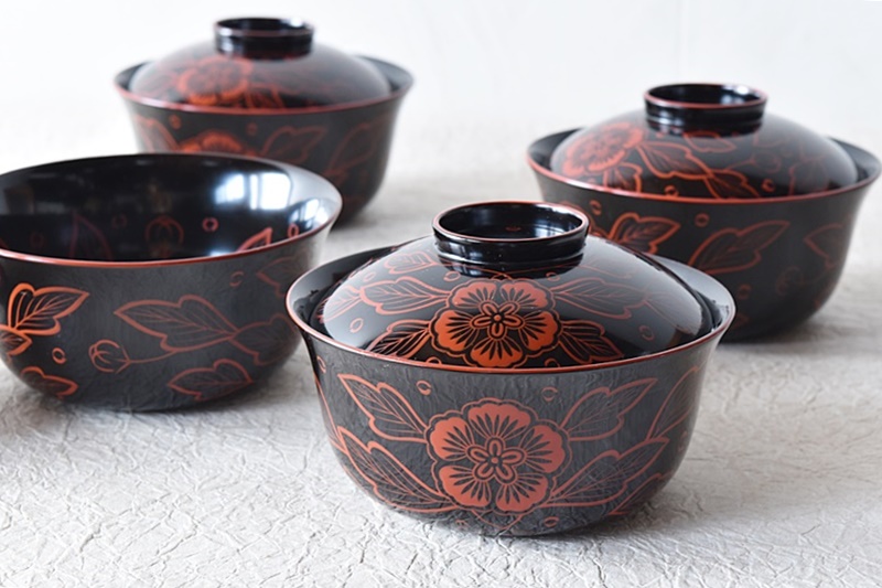 漆器輪島塗 蒔絵金彩細工 沈金木製 蓋付椀 お煮物椀 吸物椀 10