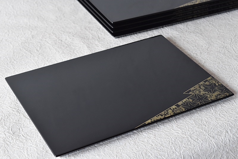 輪島塗 黒塗 沈金蒔絵 点心盆 折敷 5客セット - 生活骨董と古布の