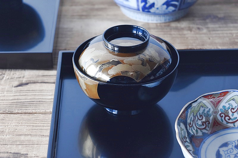 輪島塗 吸物椀 時代物 茶道具 椿蒔絵 梨地 【流】能登輪島塗 尚古堂造