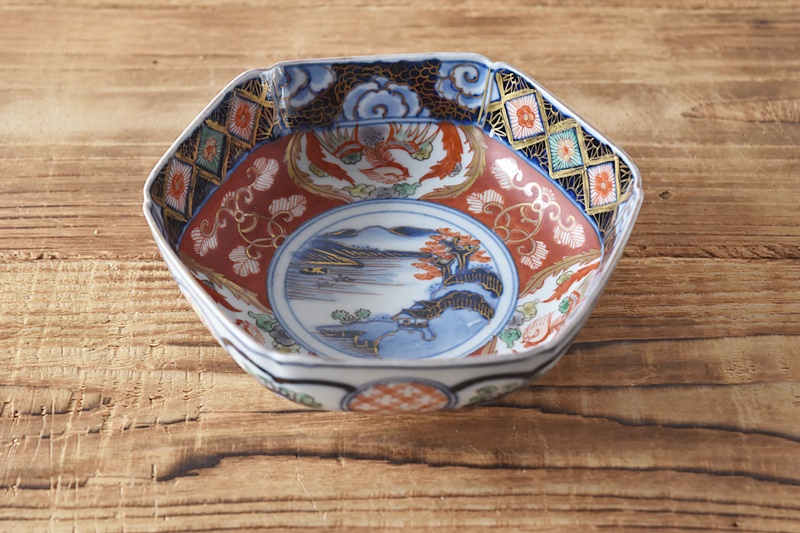 大聖寺伊万里 古伊万里 伊万里 色絵 金襴手 角皿 華の図 江戸期 1客