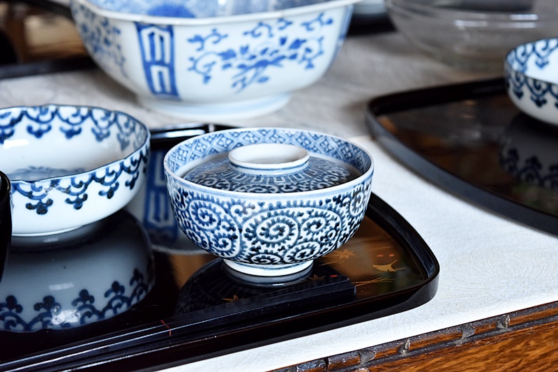 古伊万里 染付 蛸唐草 蓋付茶碗 奈良茶碗 煮物椀 - 生活骨董と古布の