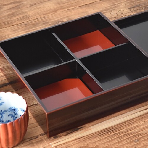 天然木製漆塗 輪島塗 溜塗 懐石弁当 松花堂弁当箱 4客セット - 生活