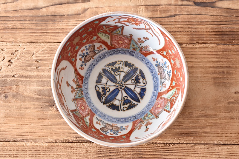 花瓶□古手染付窓唐草人物幾何学模様絵六角花生け(江戸期)古伊万里