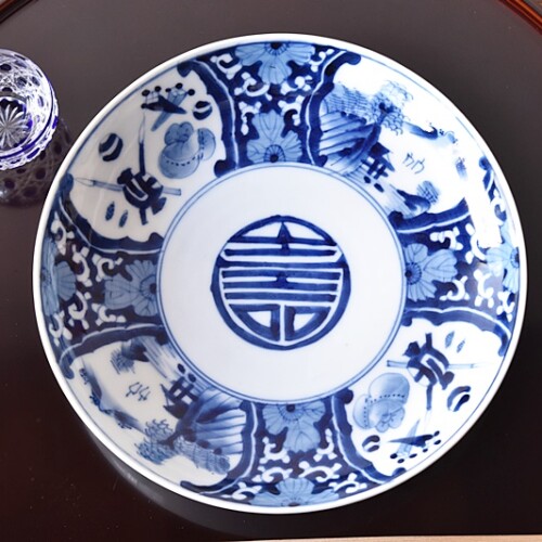 江戸時代 前期 古伊万里 藍九谷 柳下 白鷺文 角皿 隅落し 平向