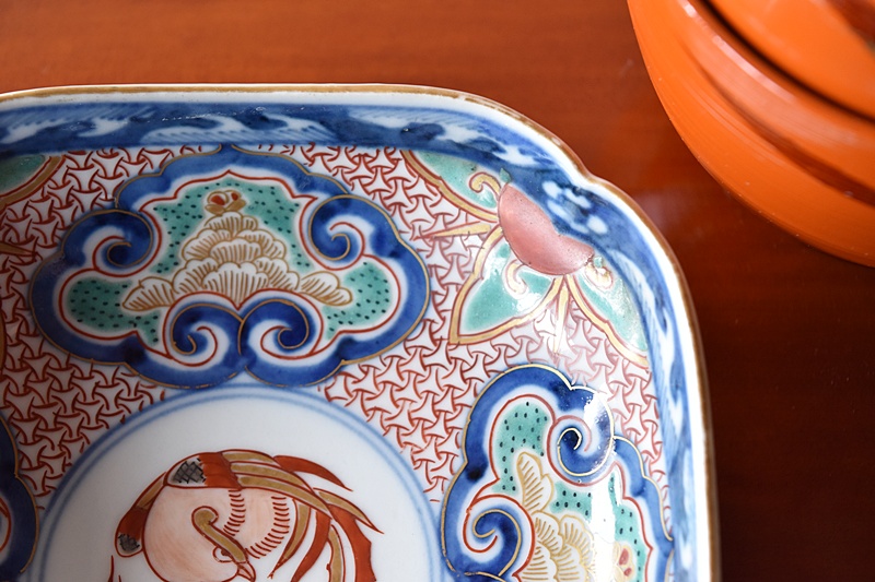 大聖寺伊万里 色絵 鳳凰 太明成化年製文 四方変形皿 - 生活骨董と古布