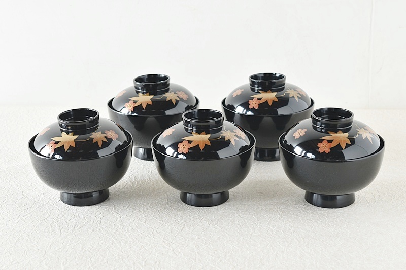 本漆器 金蒔絵 吸物椀 5点セット 茶懐石道具 本漆器 金蒔絵