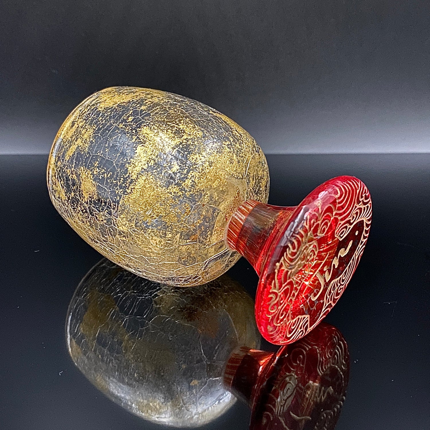 坂田 甚内（Jin）作 手吹き硝子 赤金彩 金箔 金彩 玻璃盃深甚紋グラス