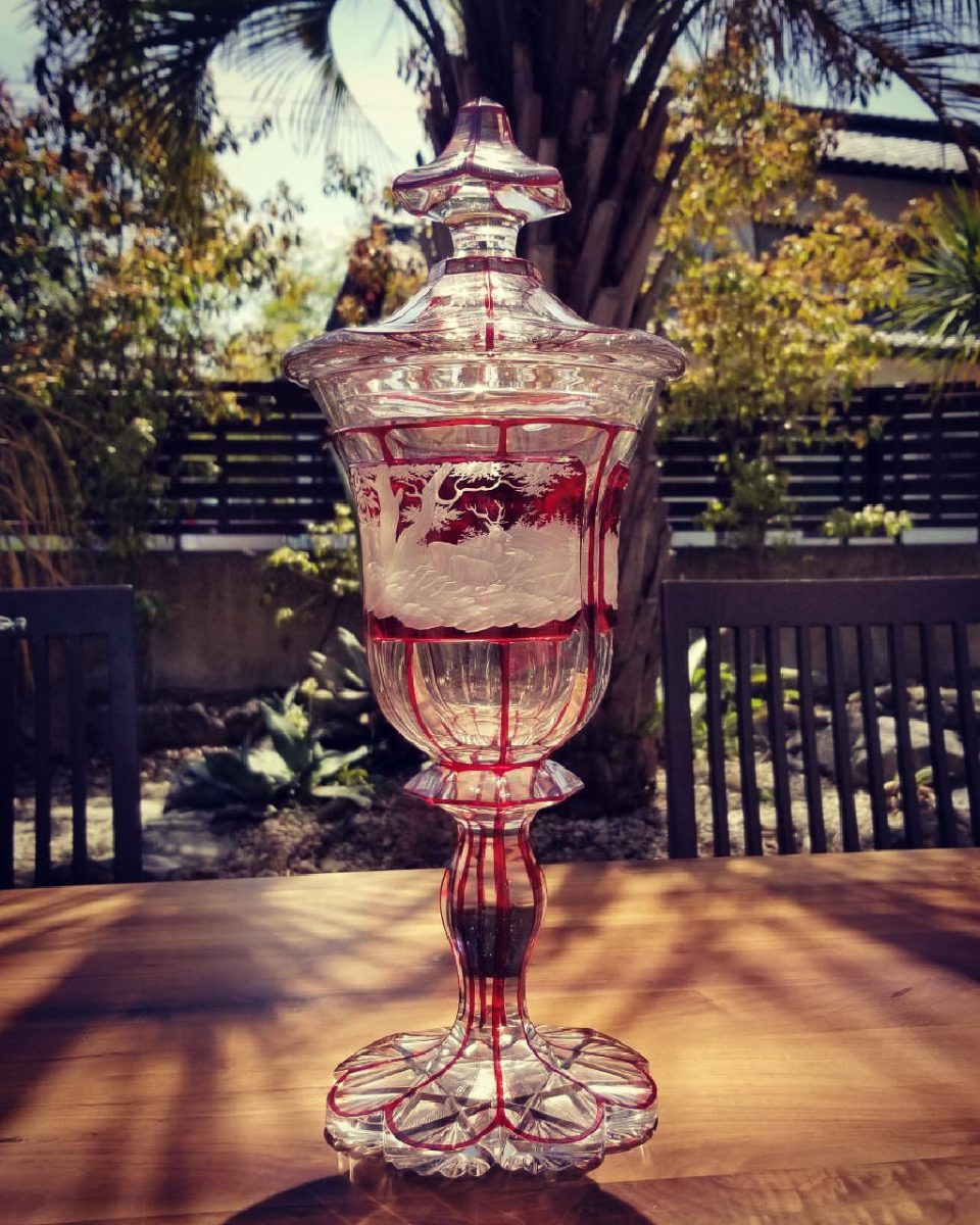 ボヘミア 鹿模様被せガラスゴブレット 19世紀初頭 - ANTIQUE SAKURA