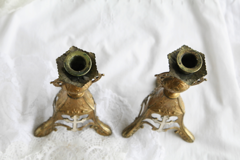 祭壇の燭台・ペア ブロンズキャンドルスティック レリジャス