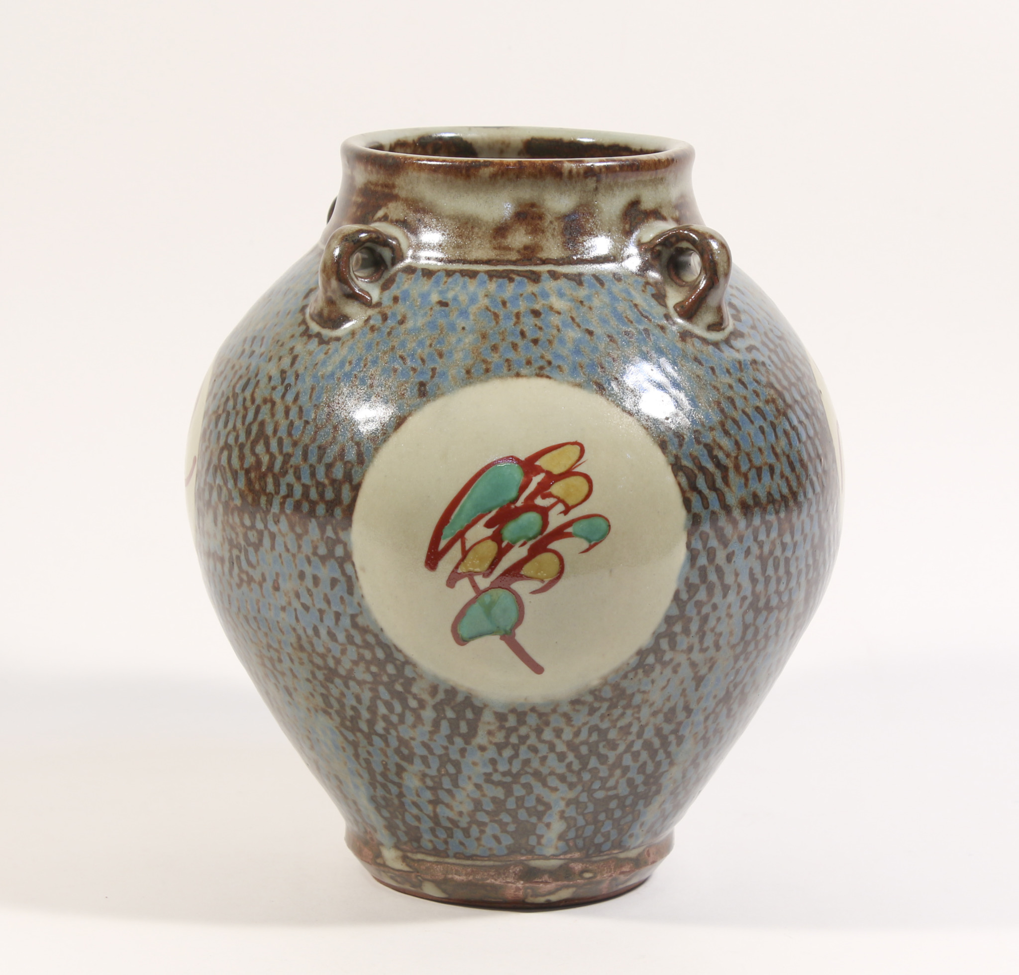 島岡達三作 象嵌赤絵草花文壺 - 古好屋