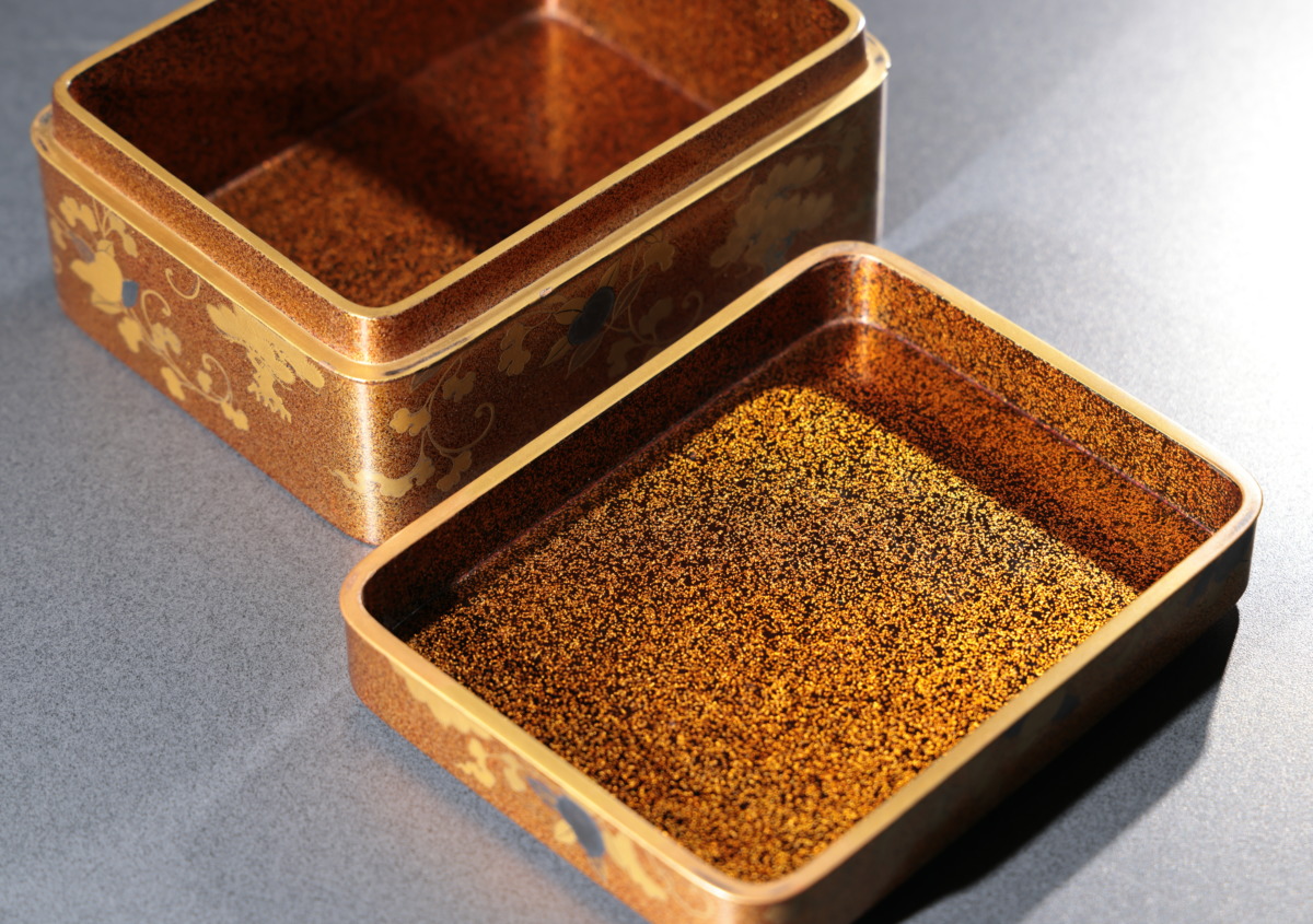 江戸 明治 時代 鶴松梅蒔絵重香合 小箱 梨地 漆器 EM19-9 江戸 明治