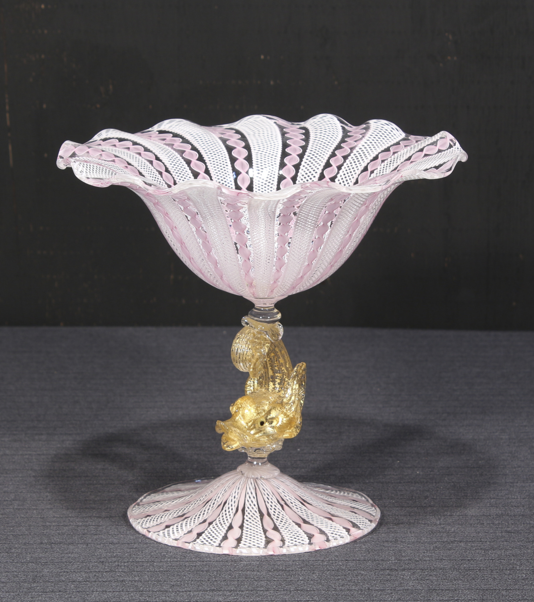 ベネチアグラス 白赤レースコンポート - 古好屋 ベネチアングラス