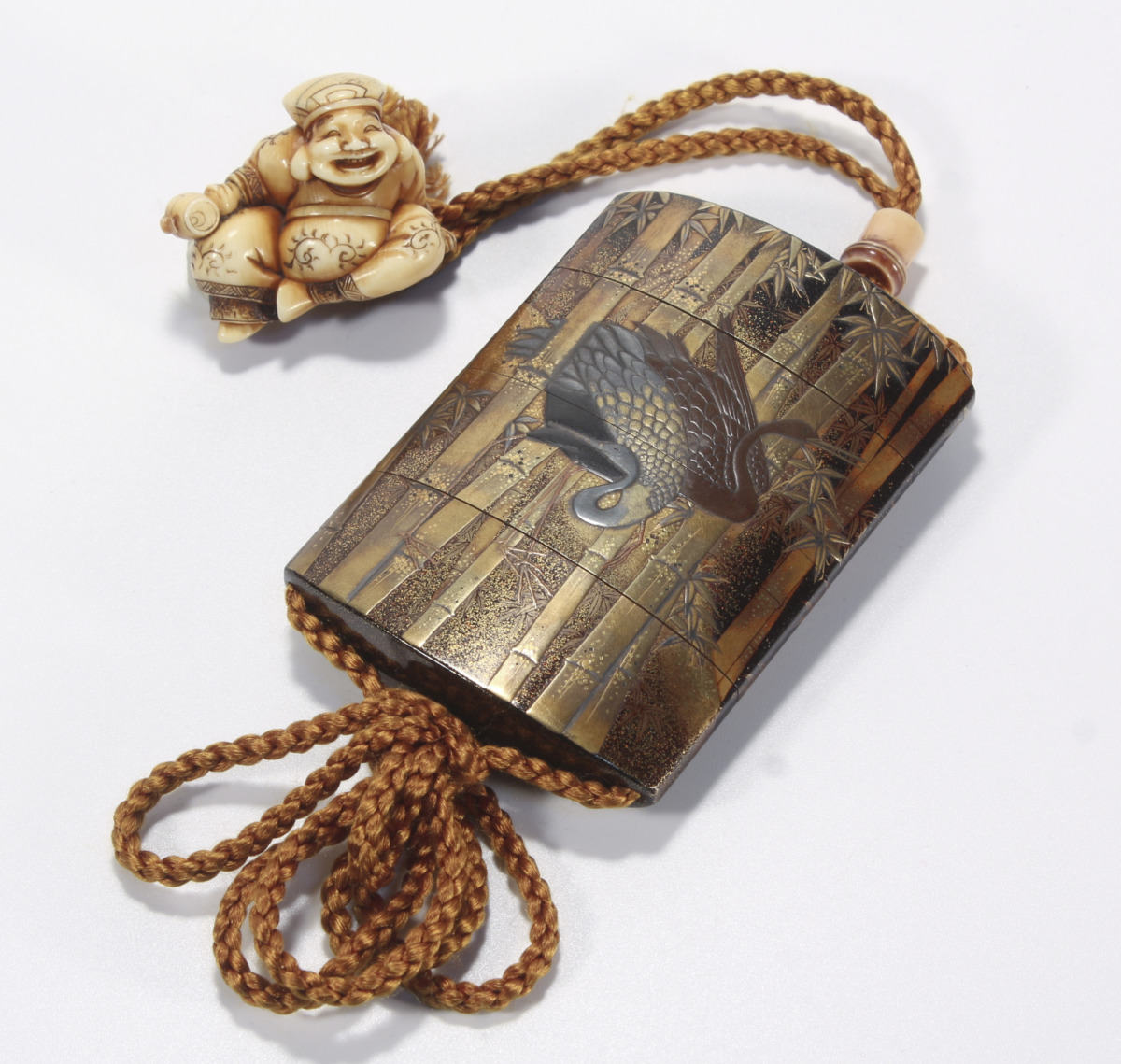 キセル入れ竹製筒状アンティーク 漢字彫刻付き 揚げ物 根付け 印籠