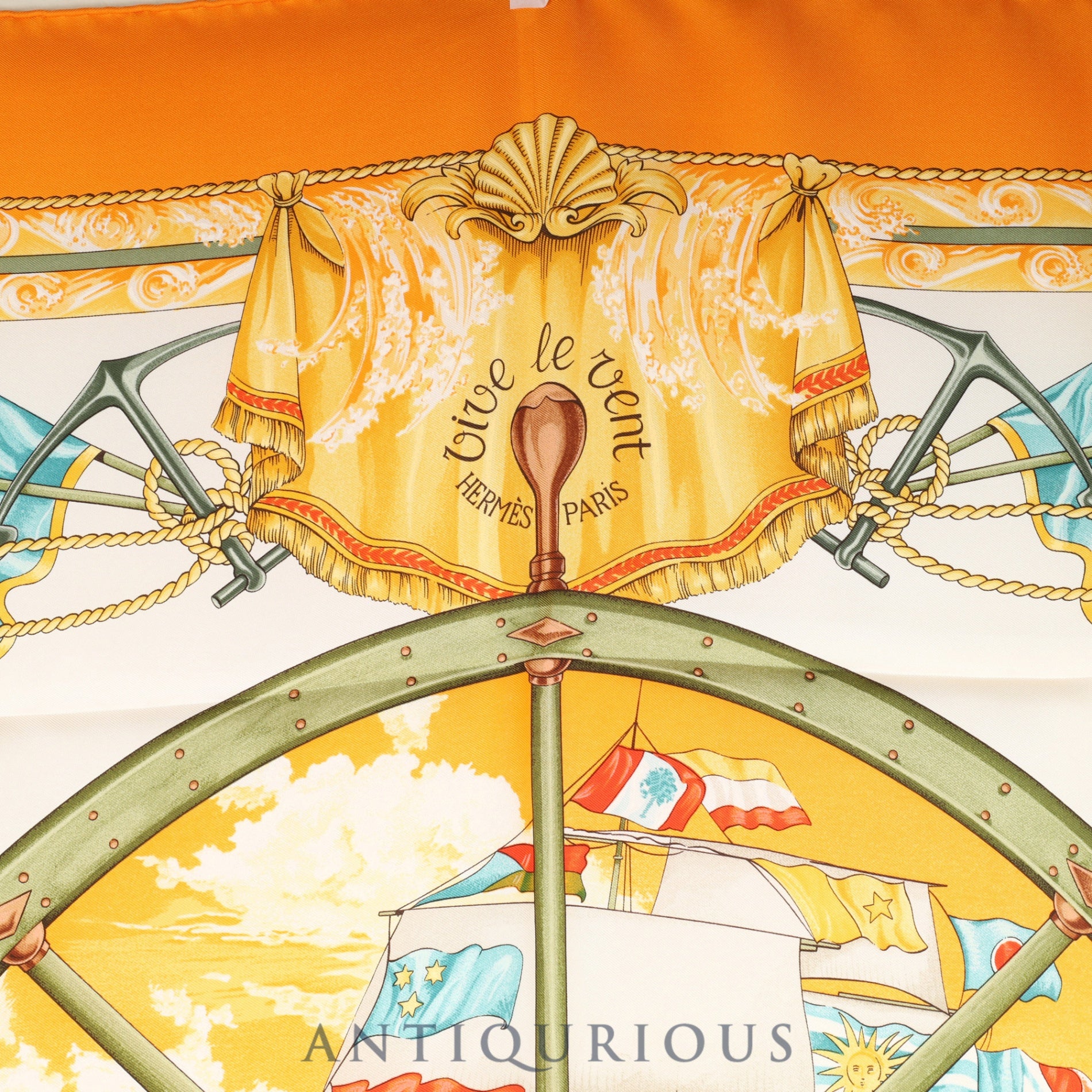 エルメス スカーフ カレ90 VIVE LE VENT 風よ吹け 箱（変色） SILK100