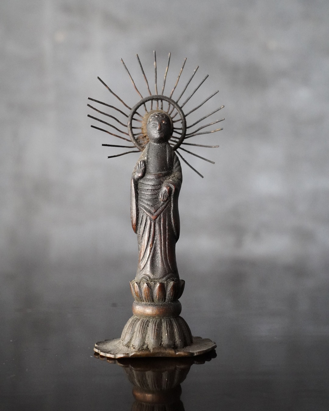 古美術 中国清時代 口の象眼細工の銅