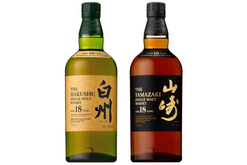 サントリー山崎18年、12年、白州18年、12年、正規品4本セット。