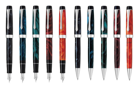 パイロット、マーブル調樹脂の万年筆とボールペン「カスタムヘリテイジ