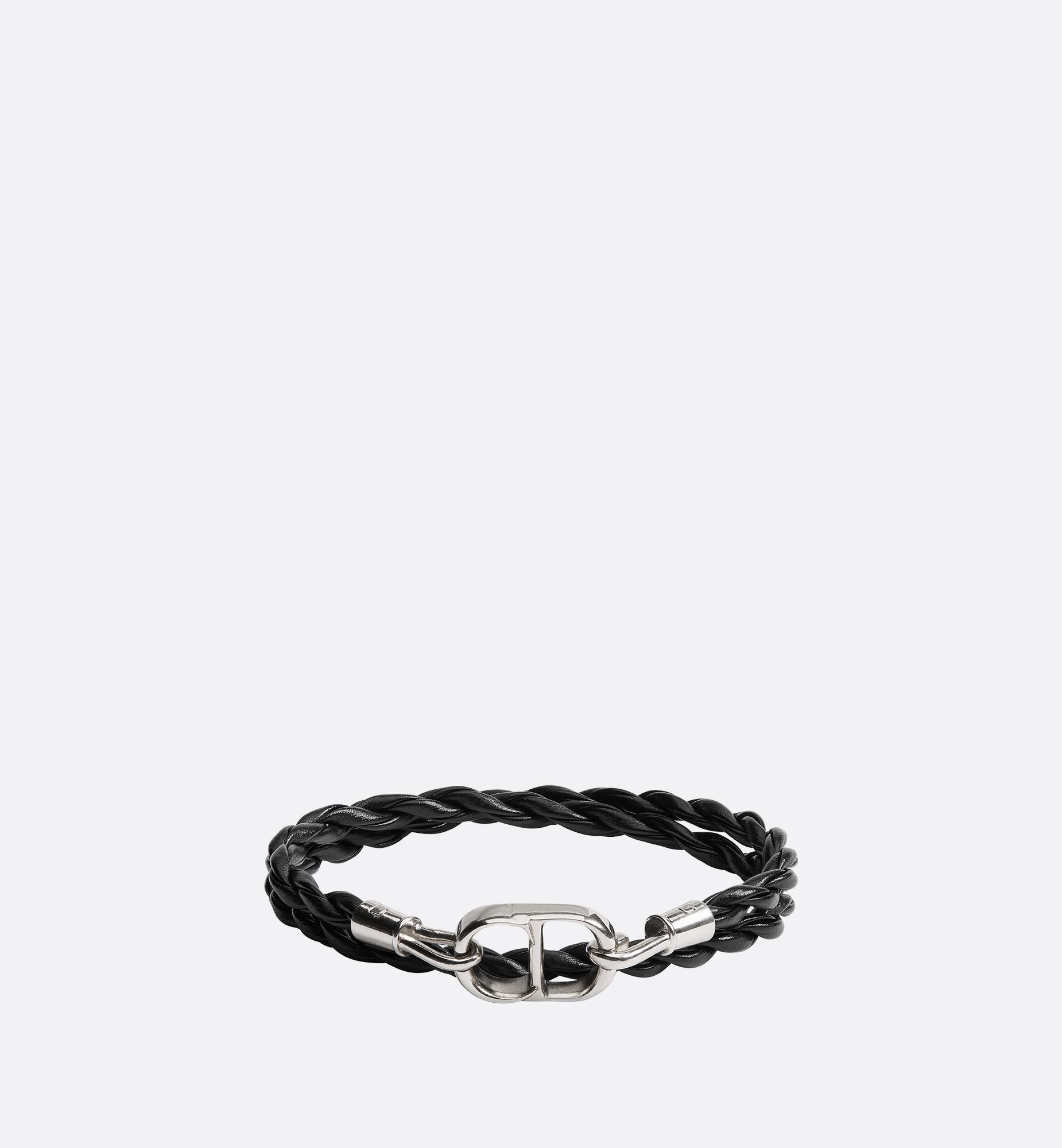 CD Icon Woven Leather Double Bracelet Black Calfskin and Silver