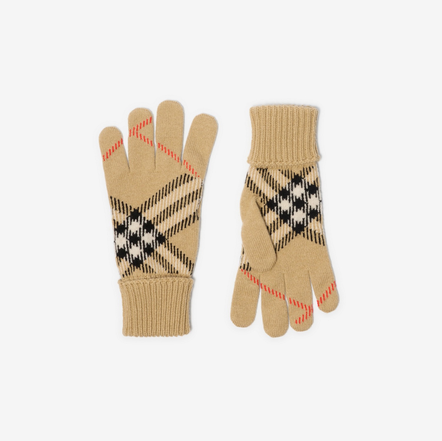 チェック カシミアブレンド グローブ (サンドベージュ) - メンズ