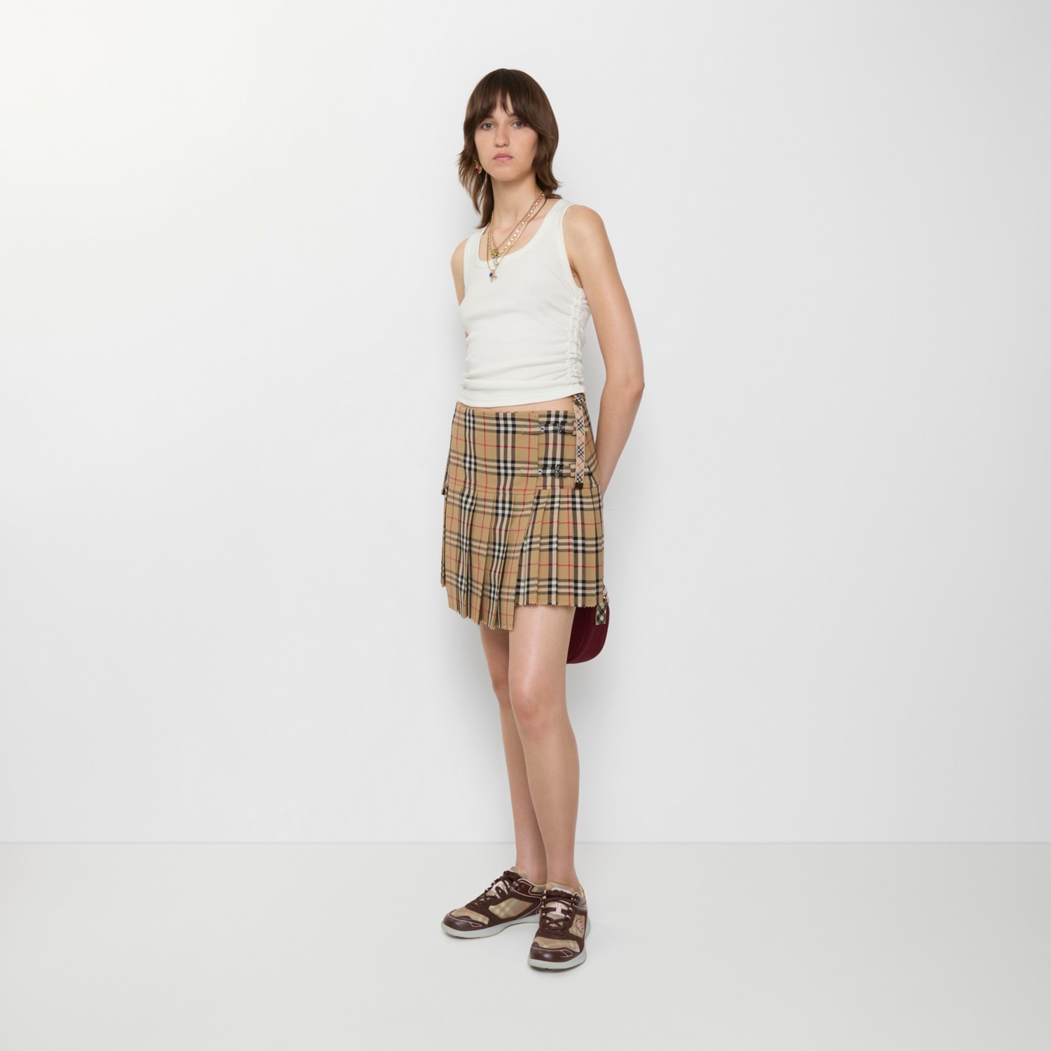 プリーツ チェック ウールミニキルト (アーカイブベージュ Beige