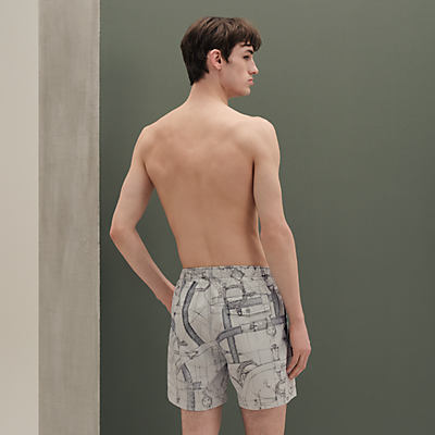 エルメス おしゃれ 青緑幾何学模様 Hermes ボクサー 水着 s エルメス