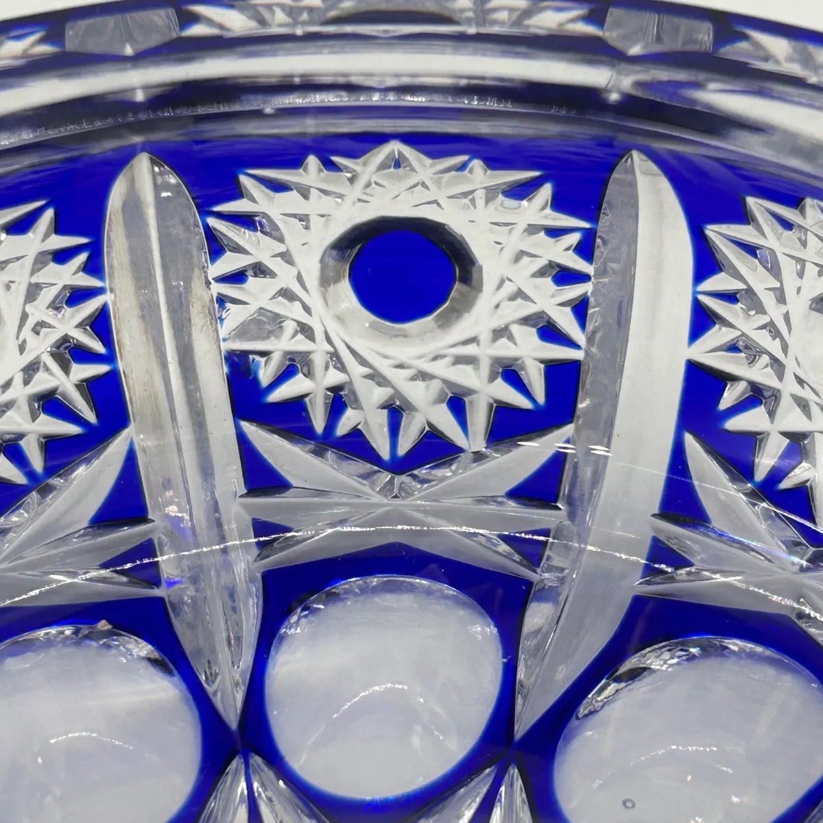 薩摩切子 灰皿 瑠璃 クリスタルガラス ブルー インテリア 昭和レトロ