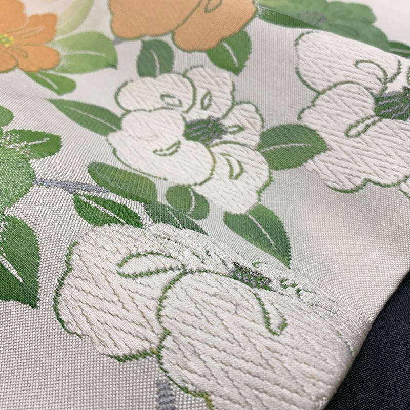 509an108◇名古屋帯 唐織 アンティークにも 椿 昭和レトロ 大正ロマン