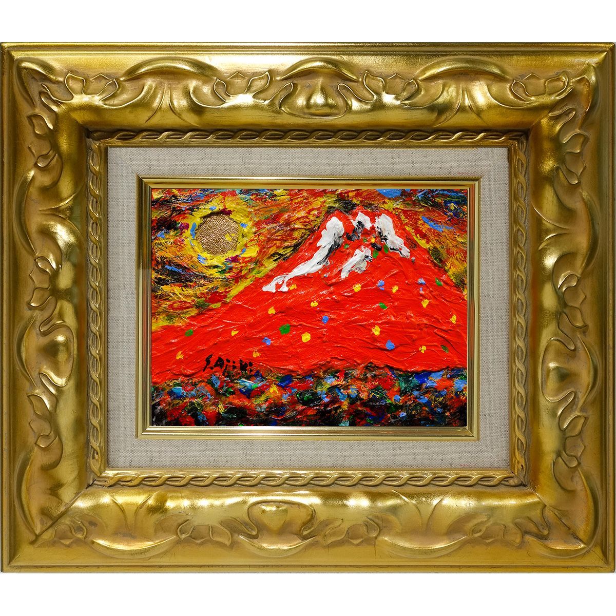 ☆崔震洪 赤富士 風景画 絵画☆ 紙箱 ☆店内展示品☆サイズ