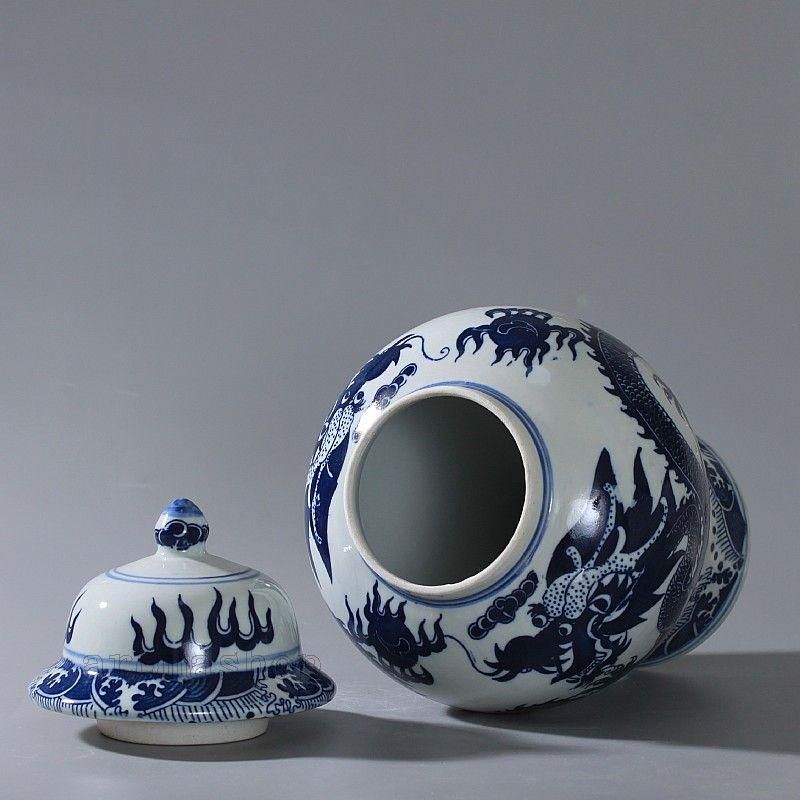 清雍正青花開片竜紋将軍缶 景徳鎮 陶磁器 装飾品 現代工芸品 美術品