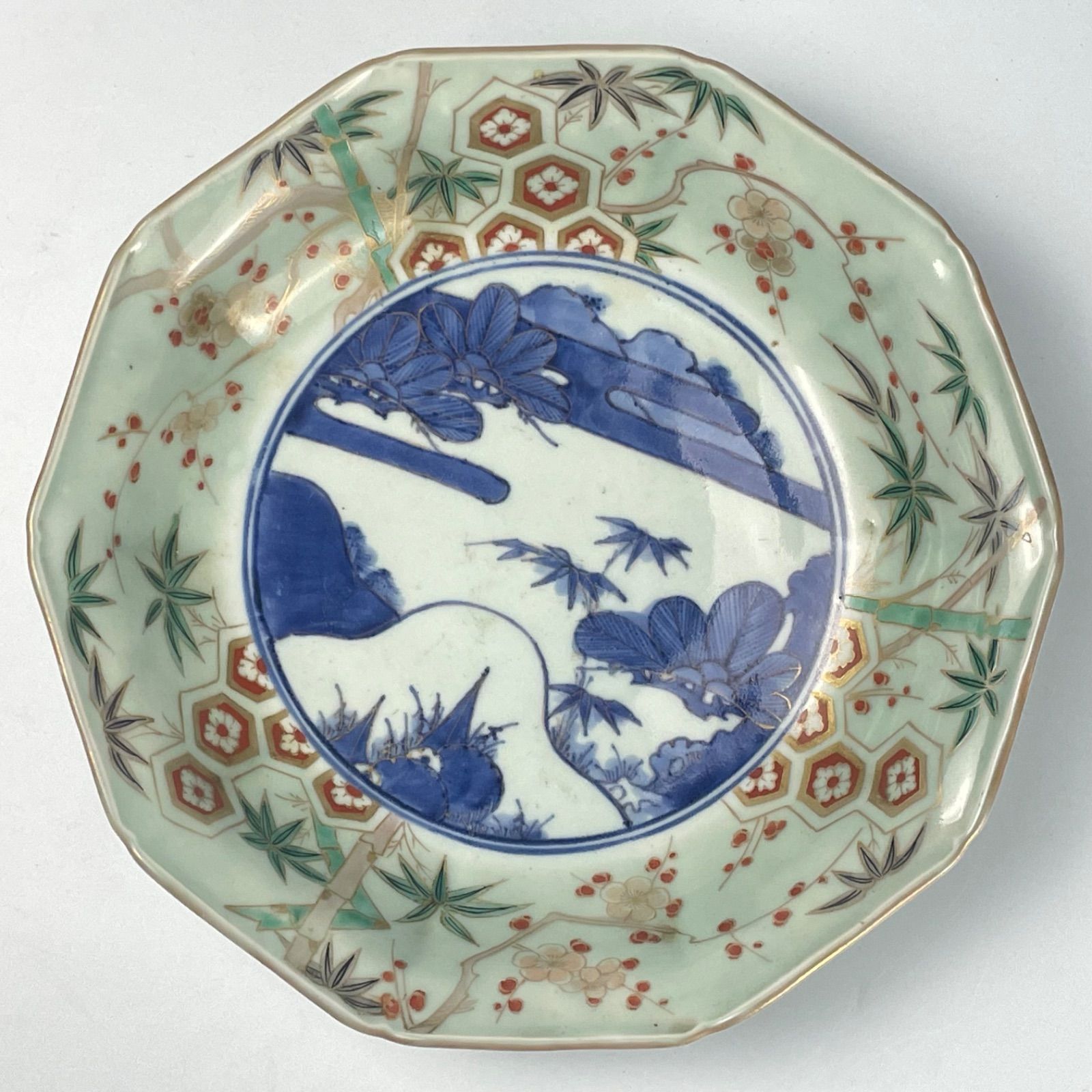 365 色絵 染青磁 松竹梅 古伊万里 伊万里焼 骨董 アンティーク ベスト