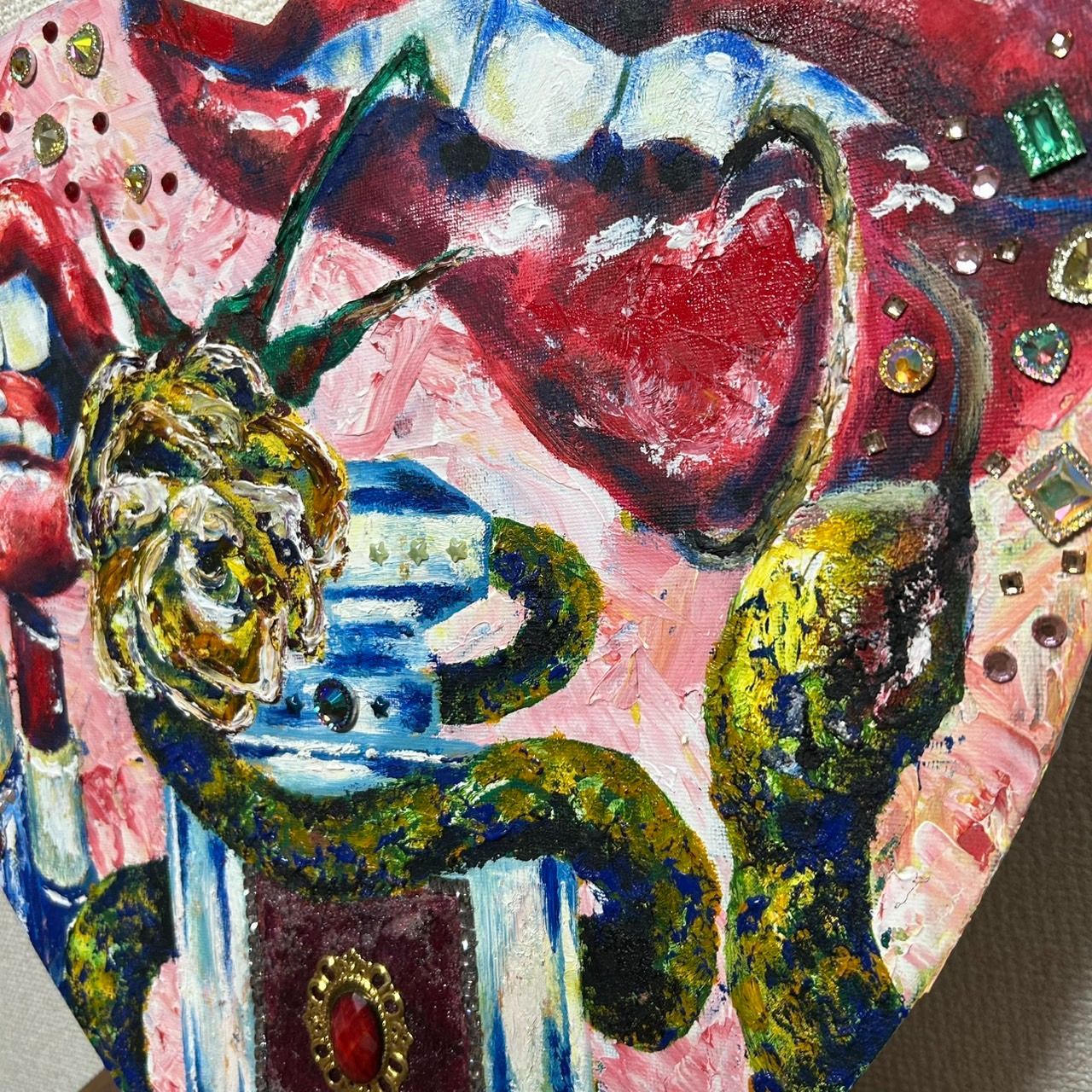 油彩画ハートアート 公式 3パネル 『カラフルなハート』 油彩画