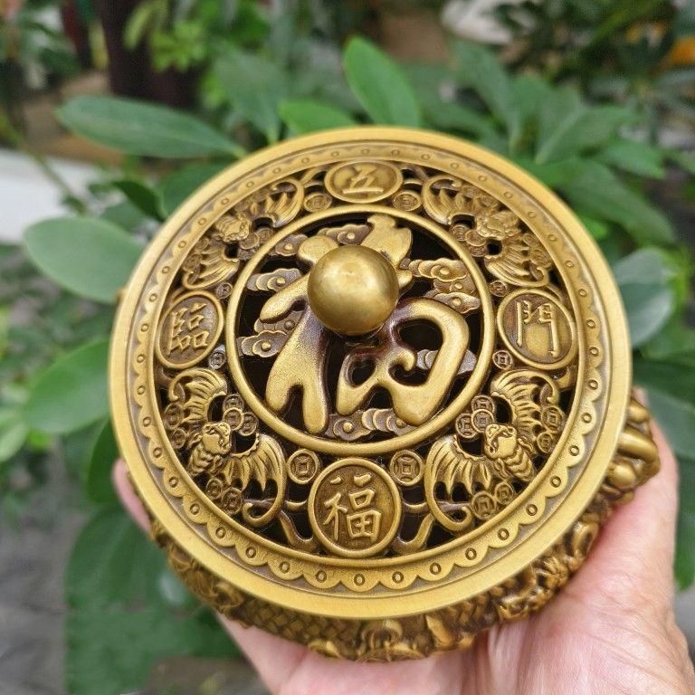 銅器 獅頭炉 五福臨門八宝薫香炉 香道具 装飾品 工芸品
