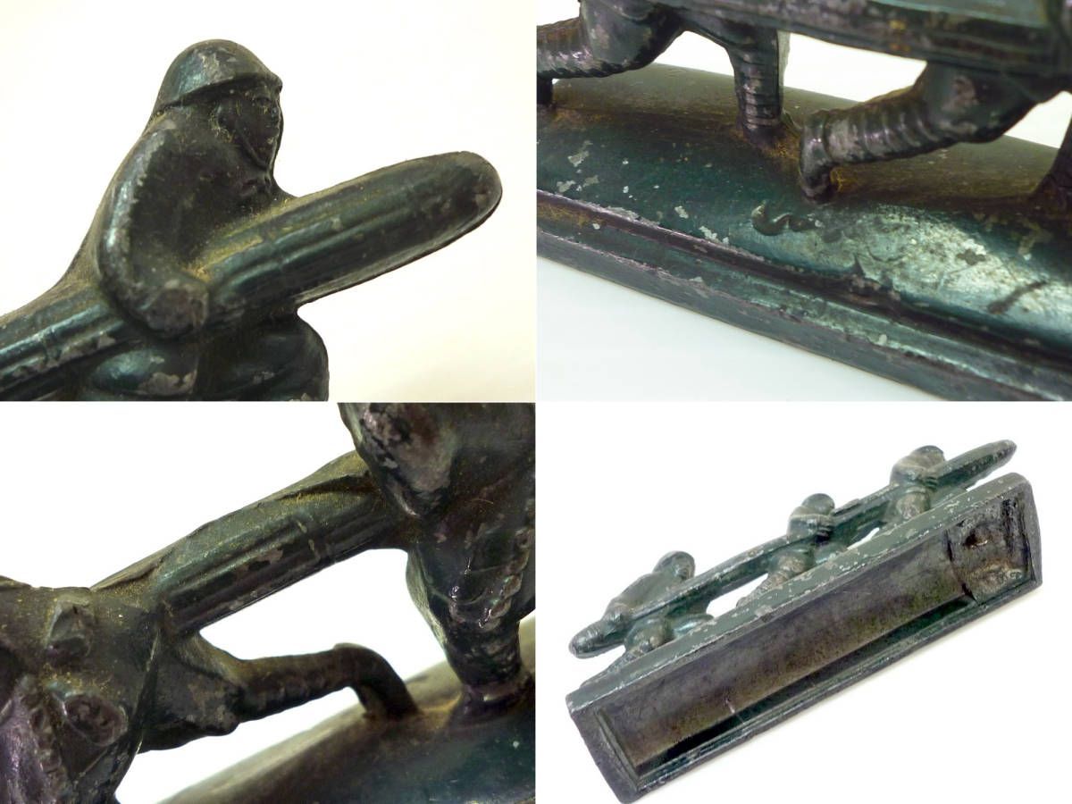 戦前 激レア グリコ 肉弾三勇士之像 銅像型 文鎮 置物 当時物 軍隊