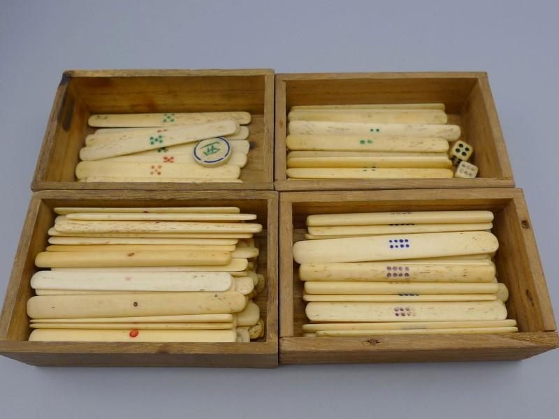 元YJ】中国美術 竹嵌 骨牌 背竹牌 麻雀牌 唐木箱付 SBXR