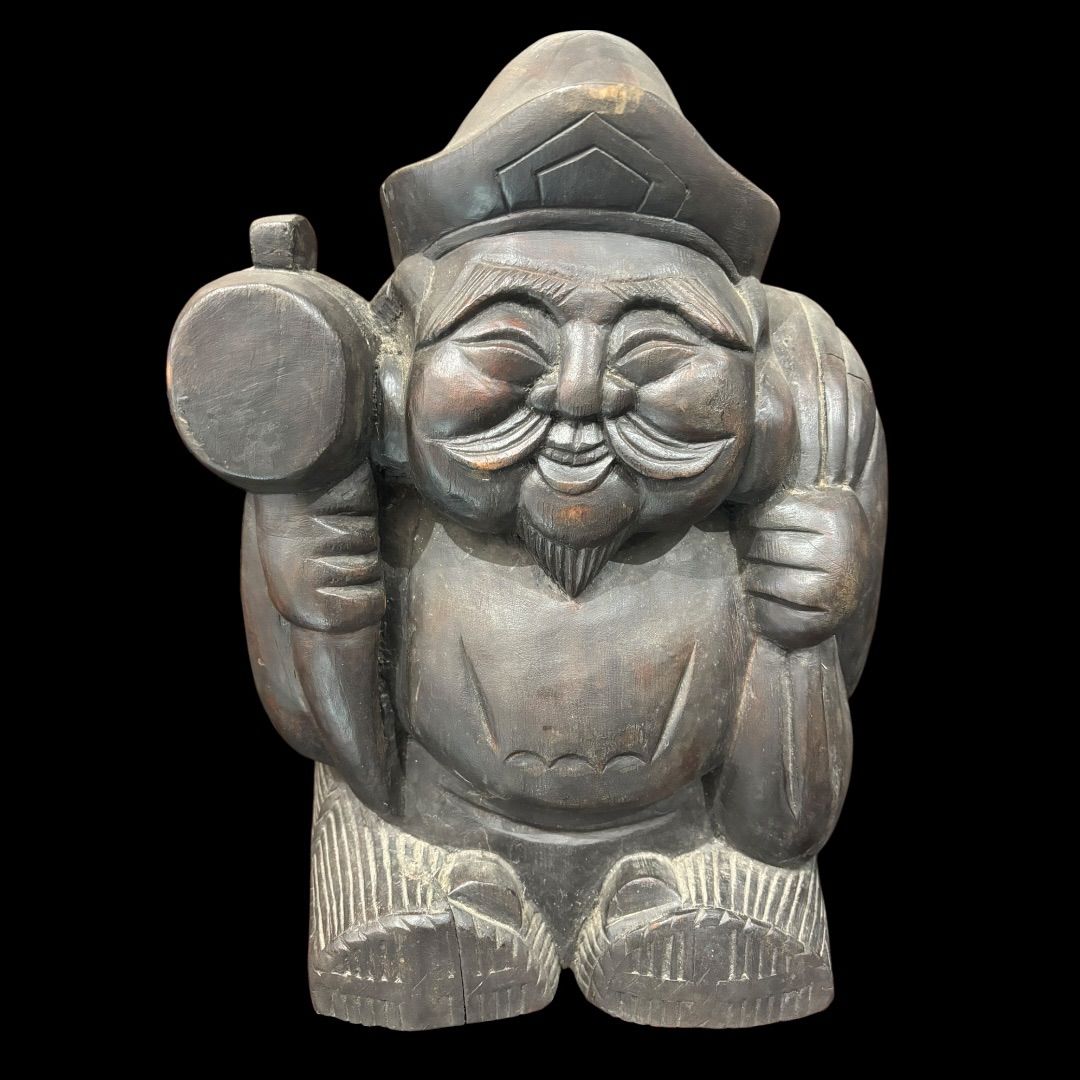 昭和レトロ 天然木 一刀彫 極上彫 七福神 大黒様 大黒天 恵比寿様 大型