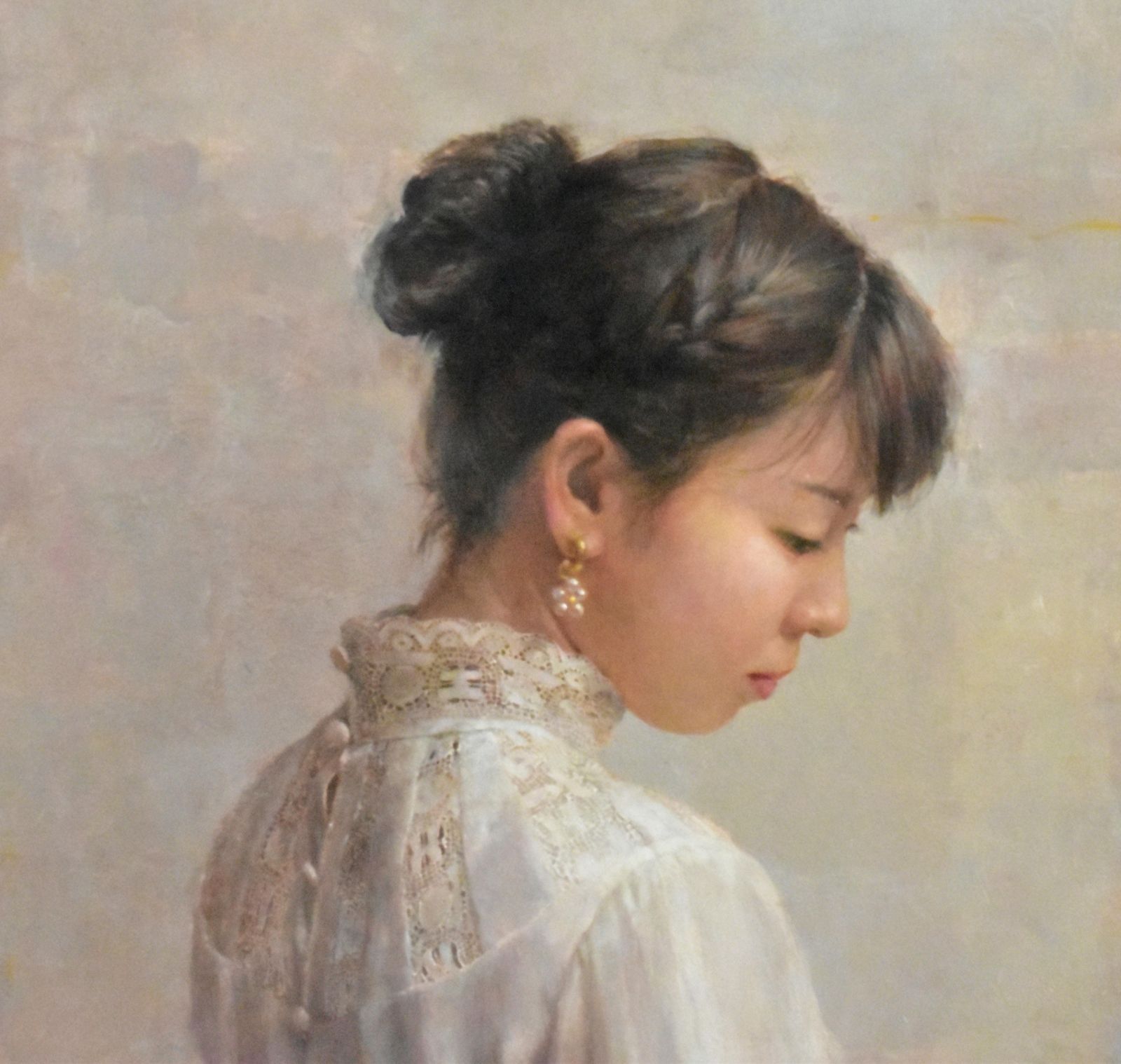 KG】木原和敏 余韻 10号 精密画 人物画 女性像 油彩 本人直筆サイン