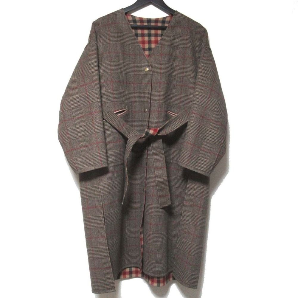 美品 20AW Drawer ドゥロワー リバーチェックVネックコート カシミヤ