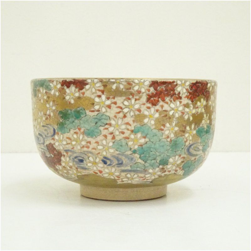 京焼 暁山造 薩摩竜田川茶碗（共箱）茶道 注文 抹茶 おしゃれ 抹茶茶碗