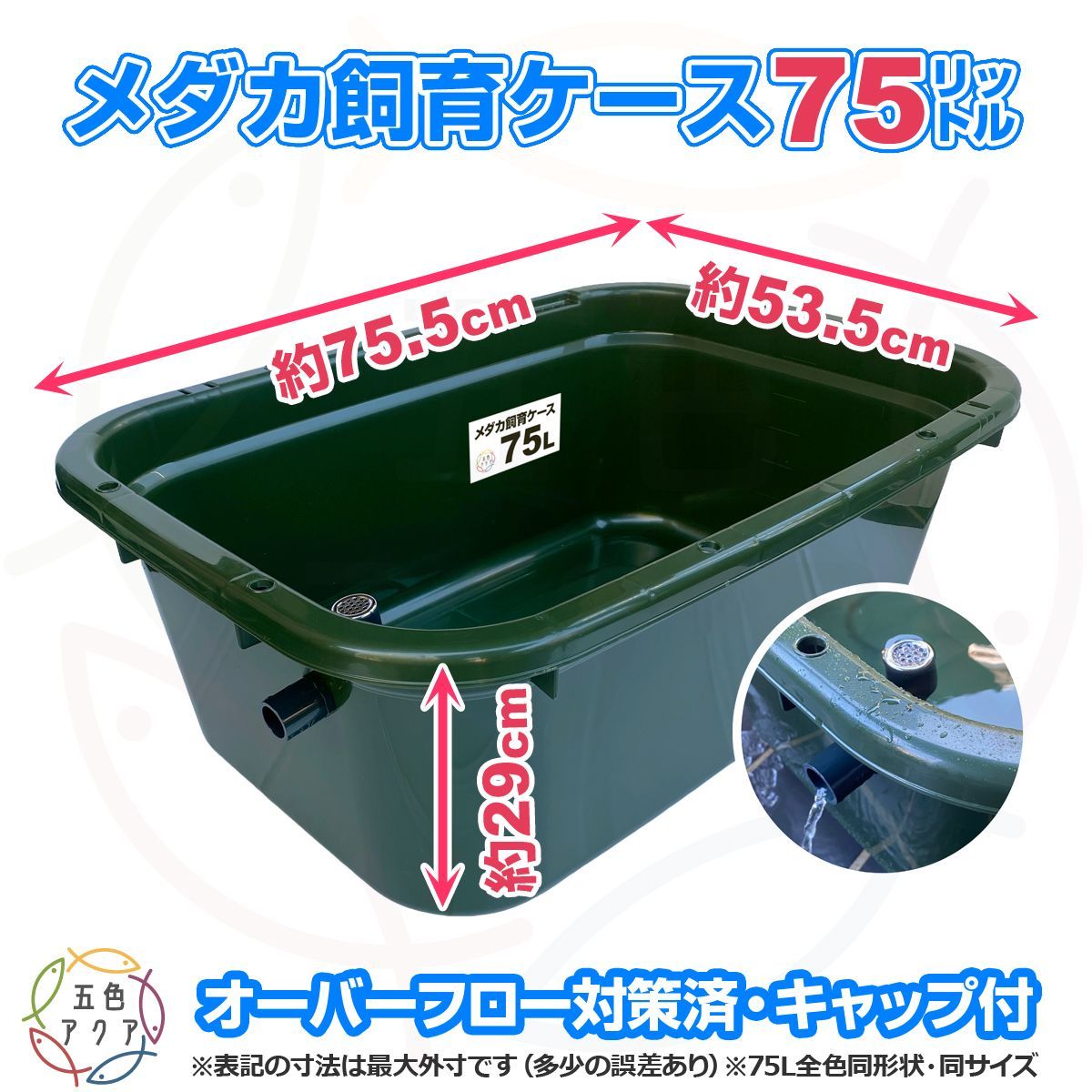 新タイプ】メダカ飼育ケース 40㍑黒x5個 オーバーフローキャップ付