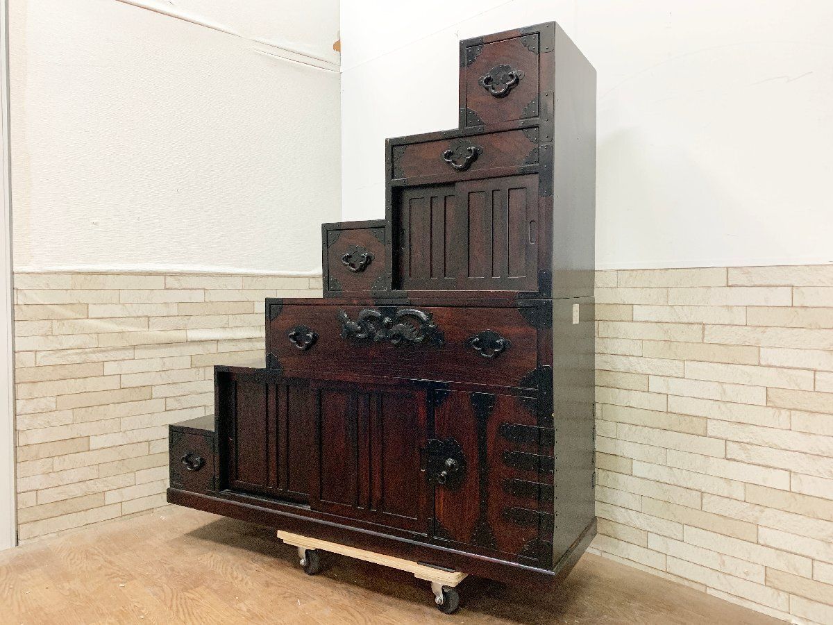 昭和レトロ アンティーク 家具 古家具 棚 小物入れ 階段 箪笥 階段箪笥