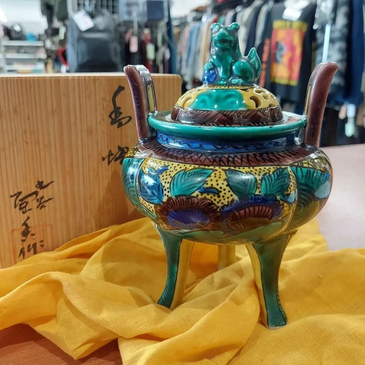 九谷香炉 香炉-工芸品⁄九谷焼⁄九谷焼香炉 直作染付香炉⁄