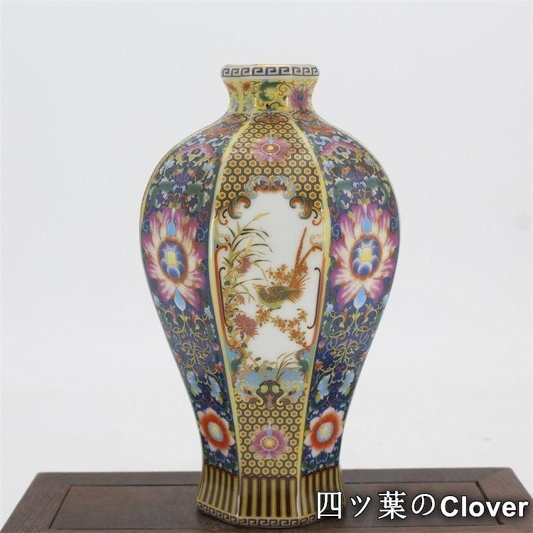 琺瑯彩花鳥八方梅瓶 景徳鎮 陶磁器 装飾品 現代工芸品 美術品