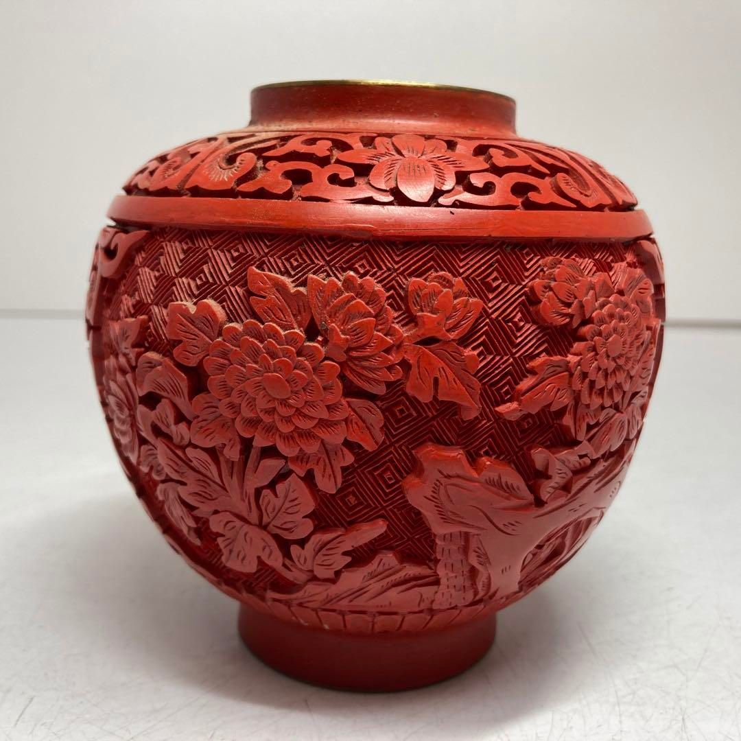 中国美術 七宝 卸売 堆朱 花入 高さ約11.5㎝ 東さ5-0627④ 中国美術