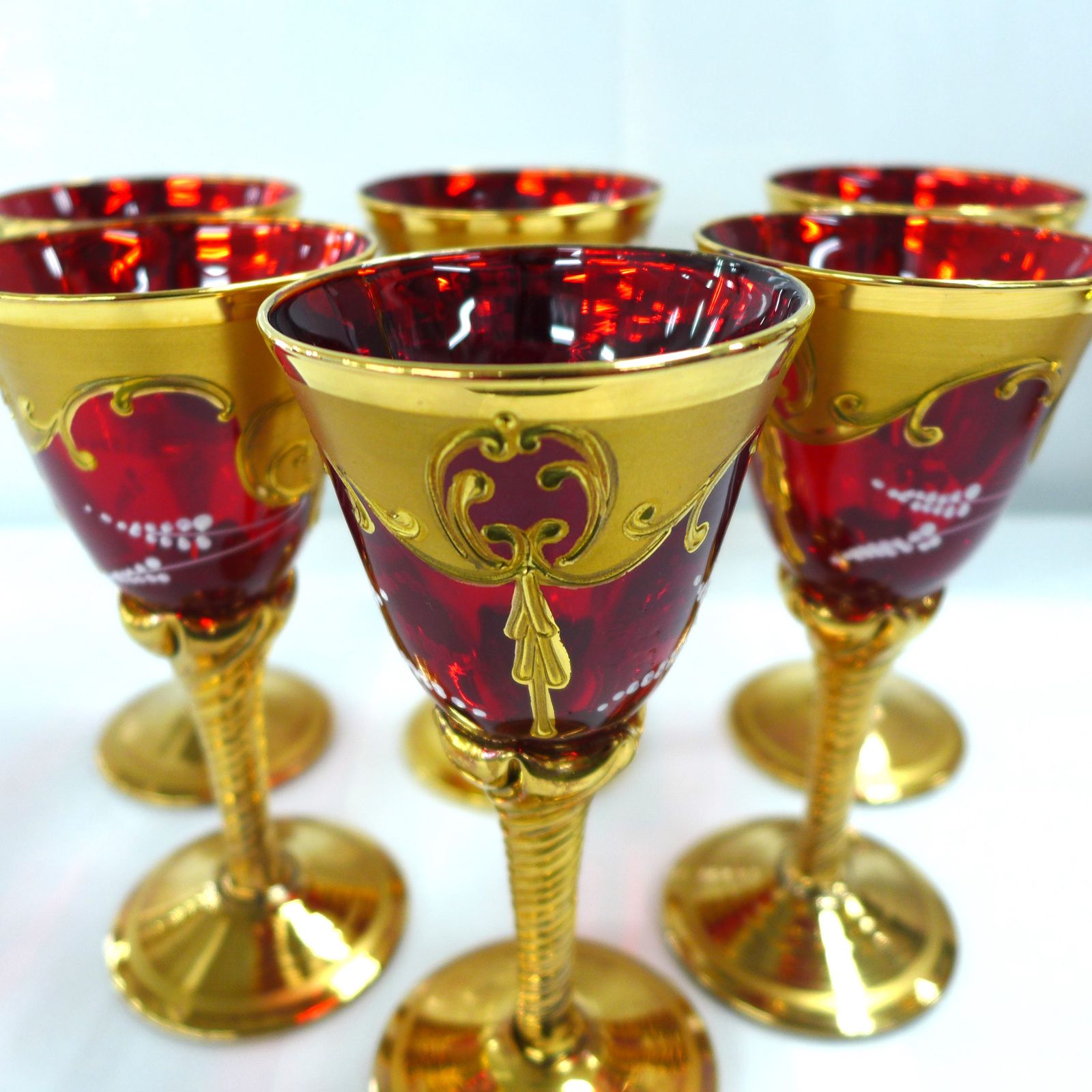 ベネチアングラス ワイングラス6客＆デキャンタセット 金彩 レッド