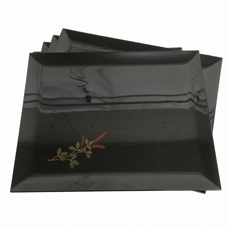 人気 卓上膳 輪島塗 草花絵替蒔絵 五枚組 共箱 来客用 黒