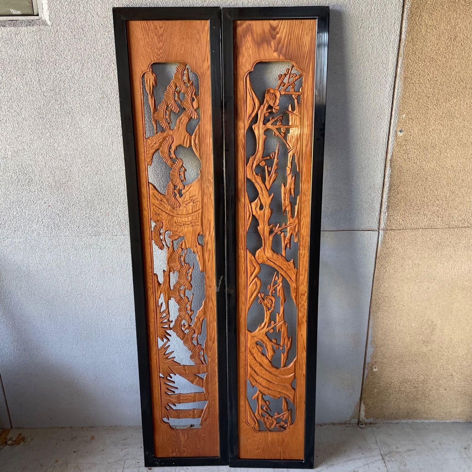 欄間2枚セット【昭和レトロ/当時物】アンティーク建具和室木工品工芸品