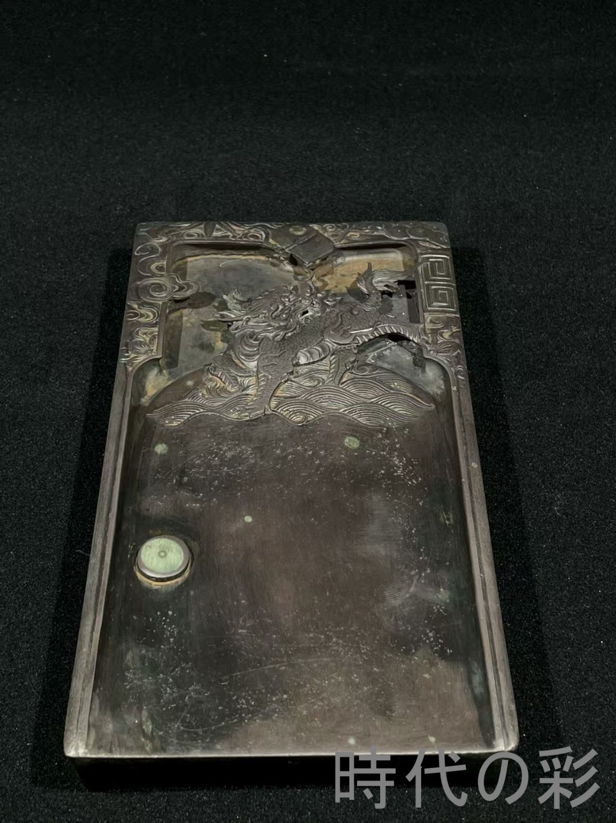 即購入可】美品／黒柿／朱雀杢蓋／硯／骨董／書家／書道／文房四宝／古