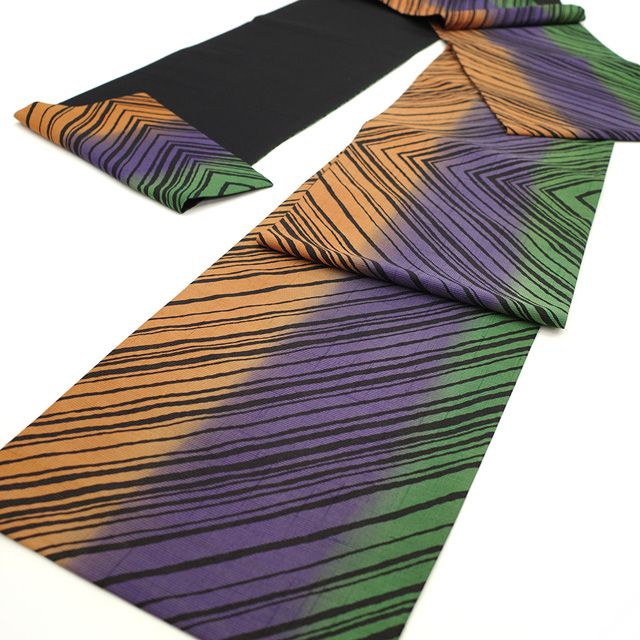 新古品】 袋帯 作家物 大塚透 全通 正絹 金通し 手染め 茶オレンジ 紫